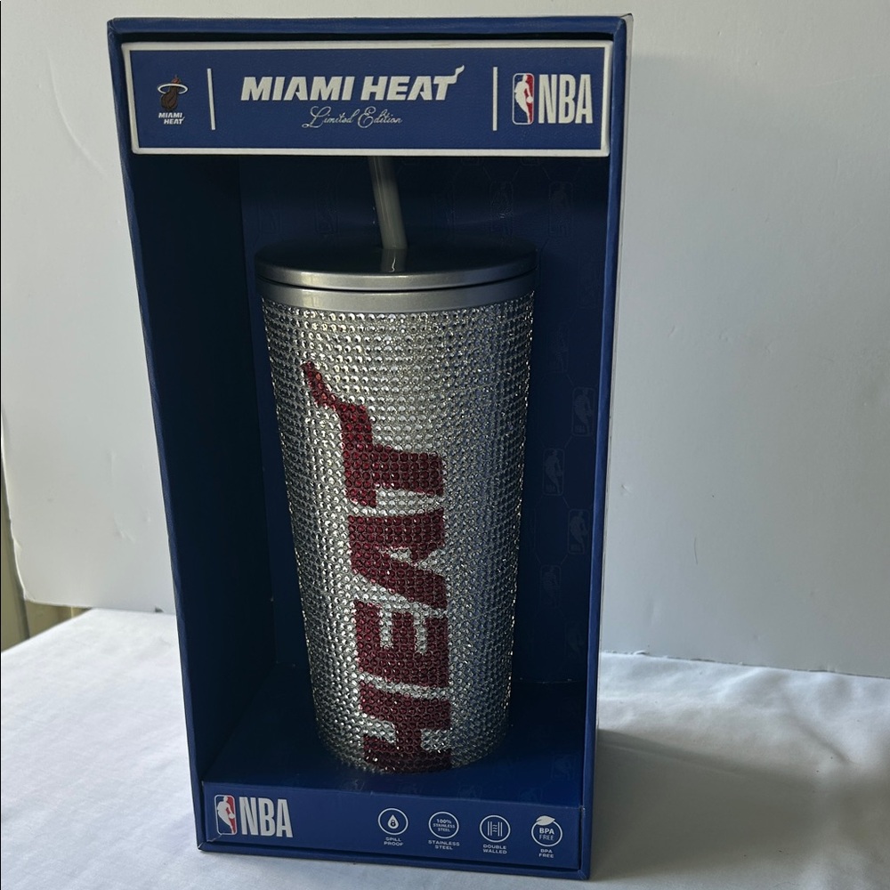 Miami Heat Rhinestone Insulated Tumbler - Silver with Red Logo